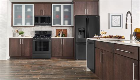 leight kitchen cabinet with black stainless steel appliances|black stainless steel kitchen cabinets.